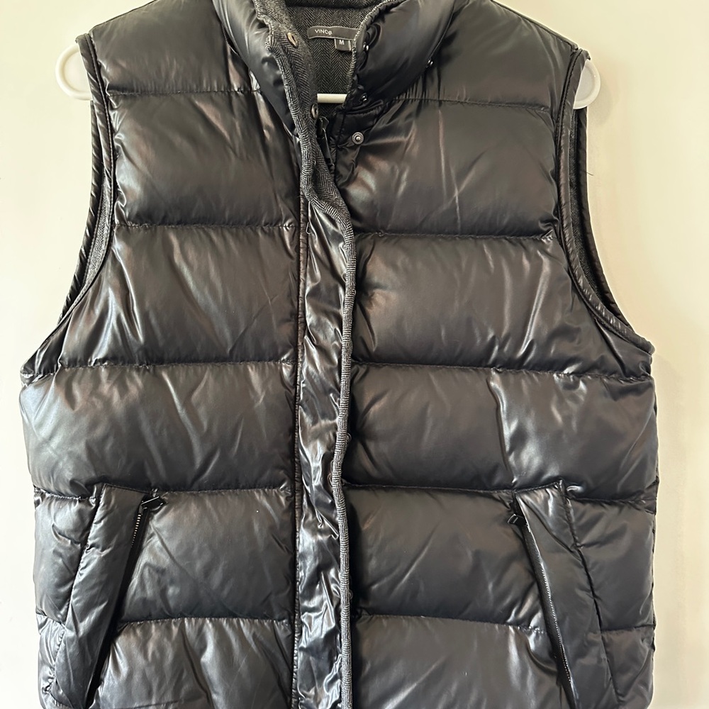 Vince Black Quilted Puffer Vest with Stand-Up Collar